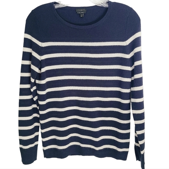 Talbots | Women's Navy and White Striped Cashmere Sweater (Size XS) - Picture 1 of 10